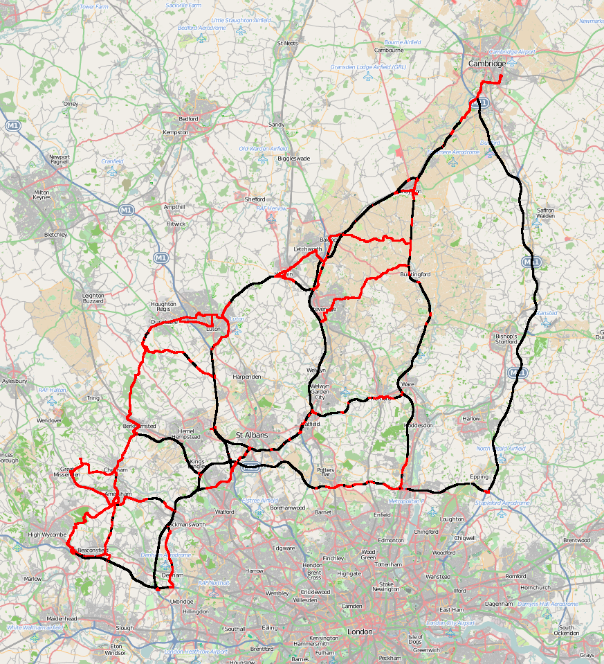 Routes from Cambridge with speeds