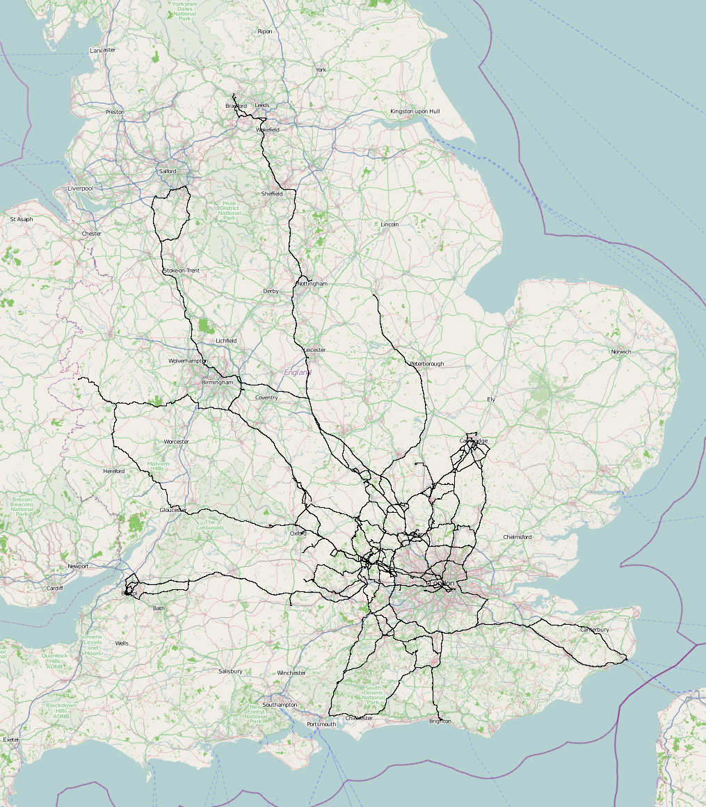 Map of UK journeys